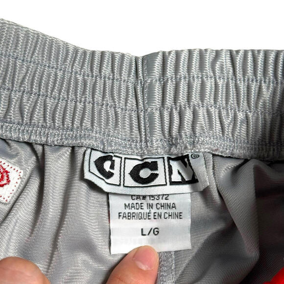 CCM Vintage Hockey Warm-Up Pants Snap Button Tearaway Gray Red L Y2K Streetwear - Picture 3 of 9